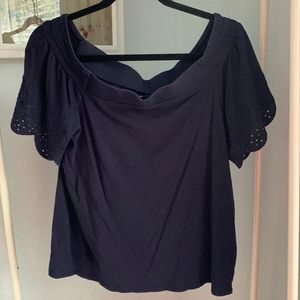 Loft size medium vintage soft navy blue shoulder hugging eyelet sleeve T-shirt